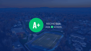Niche Ranking A+ fir 2026 Niche Reviews, Photo of Cheshire Academy with blue overlay